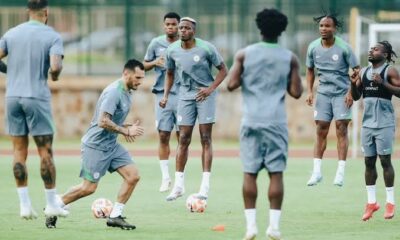 Super Eagles players during a training session ahead of a World Cup qualifying match.