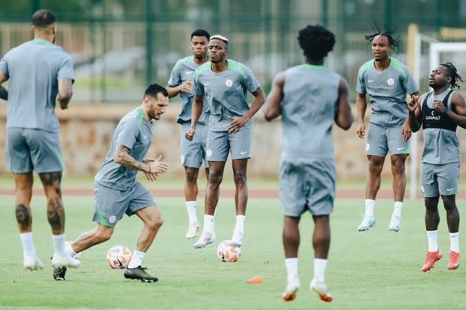 Super Eagles players during a training session ahead of a World Cup qualifying match.