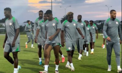 Super Eagles players during training session in Nigeria team kits.