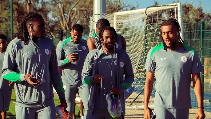 Super Eagles players in training session at Rive Hotel, Rabat, ahead of their 2026 FIFA World Cup playoff clash against Gabon.
