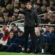 Thomas Frank on the touchline as Tottenham manager looking frustrated after a home defeat