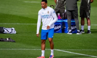 Trent Alexander-Arnold Real Madrid defender during Champions League warm-up at Anfield
