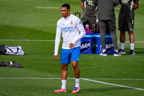 Trent Alexander-Arnold Real Madrid defender during Champions League warm-up at Anfield