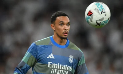 Trent Alexander-Arnold warms up at Anfield ahead of Real Madrid’s Champions League clash with Liverpool