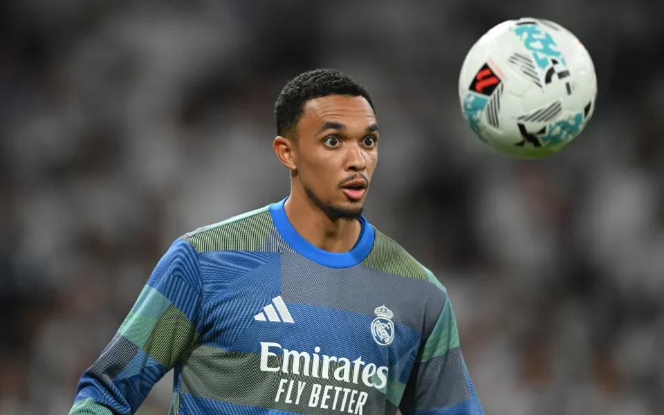 Trent Alexander-Arnold warms up at Anfield ahead of Real Madrid’s Champions League clash with Liverpool