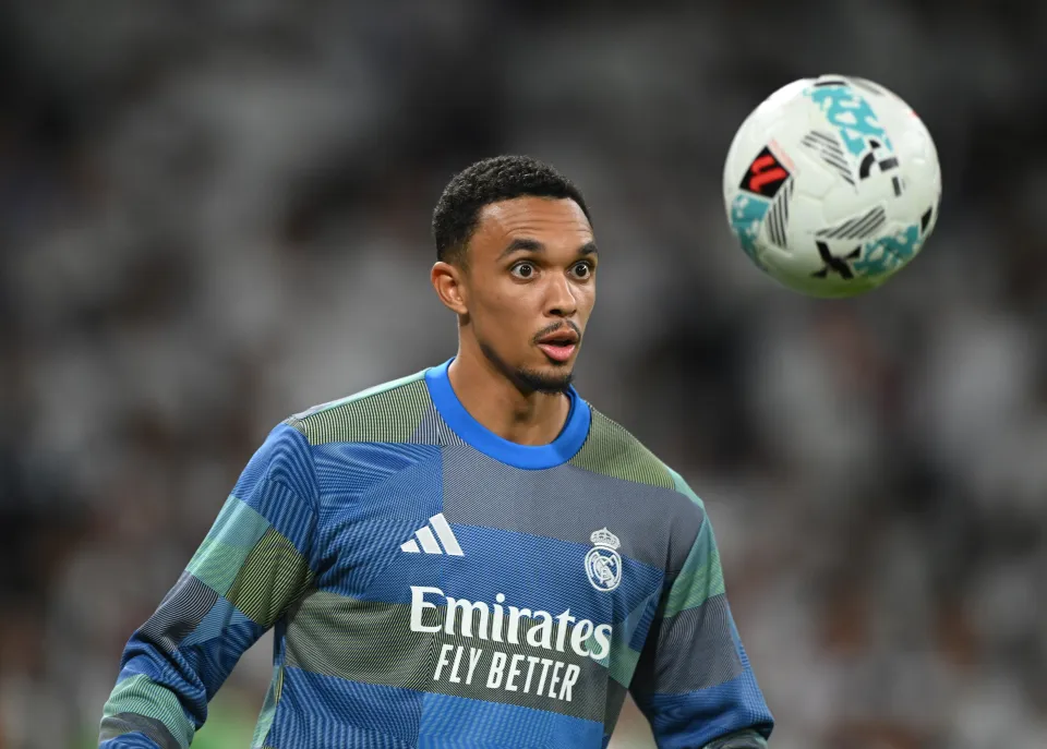 Trent Alexander-Arnold warms up at Anfield ahead of Real Madrid’s Champions League clash with Liverpool