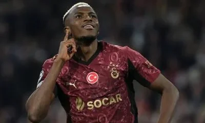 Victor Osimhen celebrating after scoring for Galatasaray in the Champions League