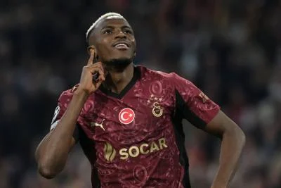 Victor Osimhen celebrating after scoring for Galatasaray in the Champions League
