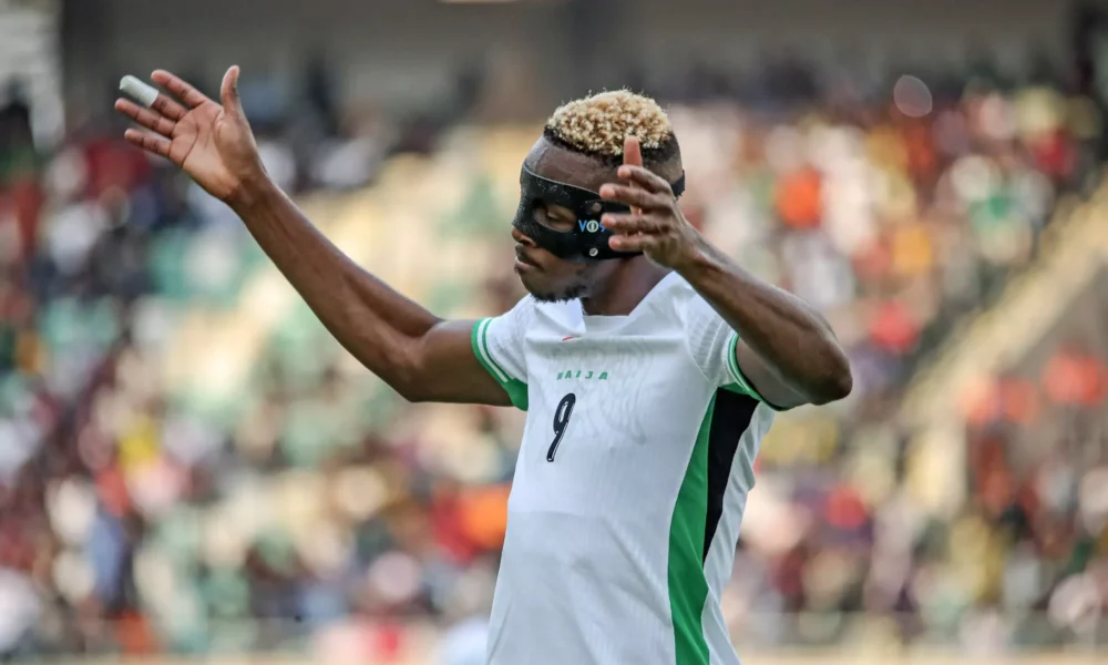 Victor Osimhen celebrating his goal for Nigeria against Gabon in CAF 2026 World Cup play-off