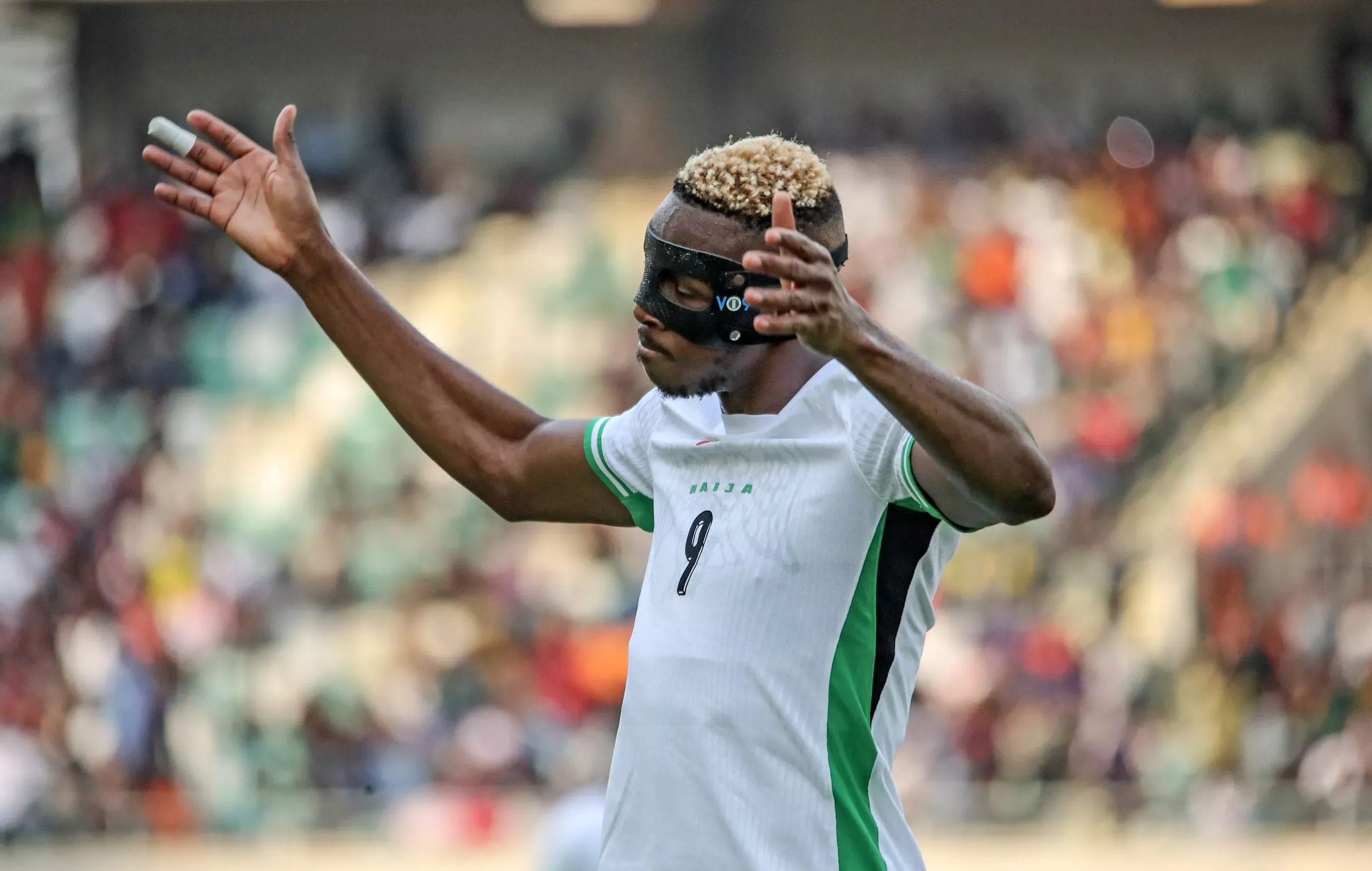 Victor Osimhen celebrating his goal for Nigeria against Gabon in CAF 2026 World Cup play-off