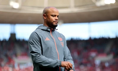 Vincent Kompany celebrating Bayern Munich’s unbeaten run in the Bundesliga