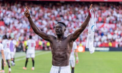 Akor Adams and Chidera Ejuke celebrate goals for Sevilla ahead of AFCON 2025
