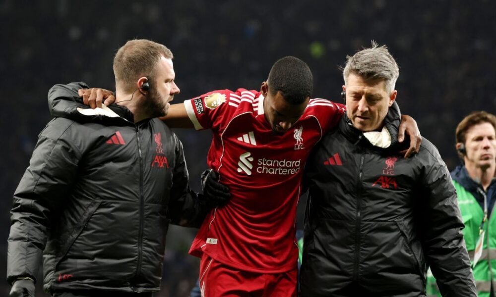 Alexander Isak receiving medical attention after injury during Tottenham vs Liverpool Premier League clash
