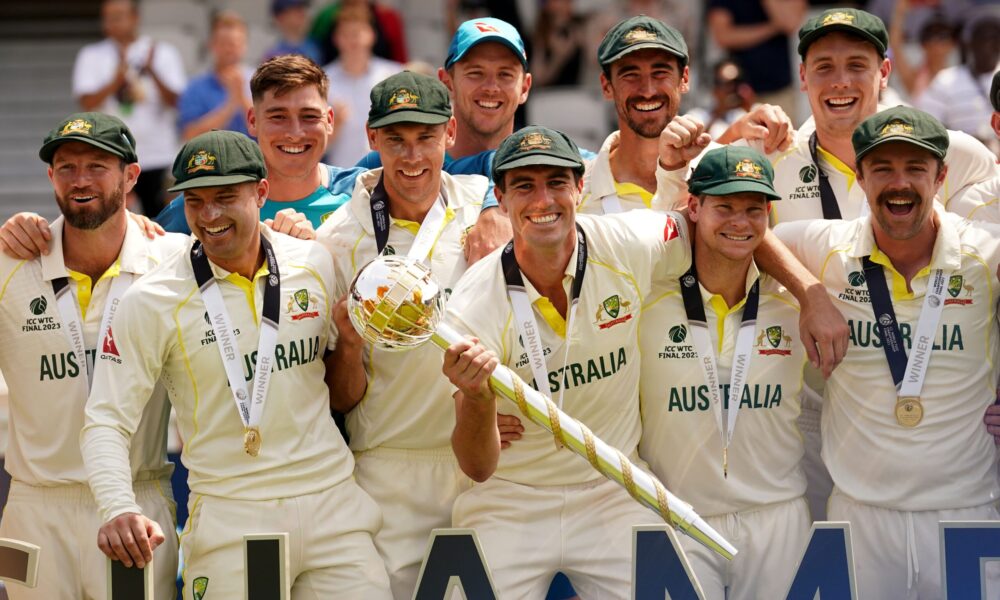 Australian cricket team celebrating during the Ashes series.
