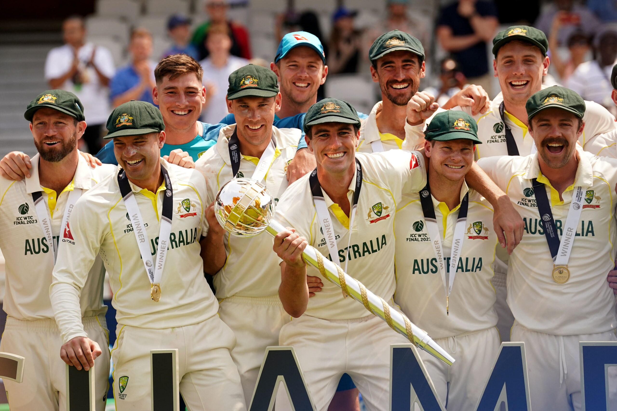 Australian cricket team celebrating during the Ashes series.