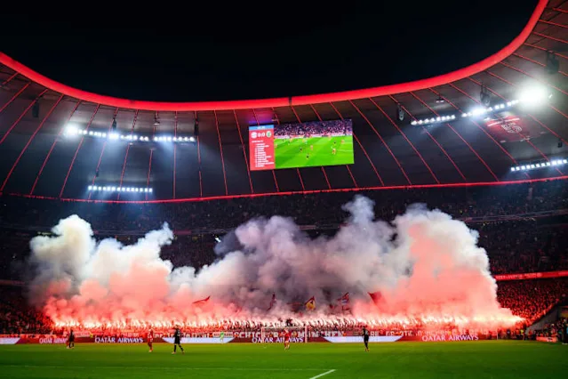 Bayern Munich Ultras Ignite Flares During Champions League Match Against Sporting CP
