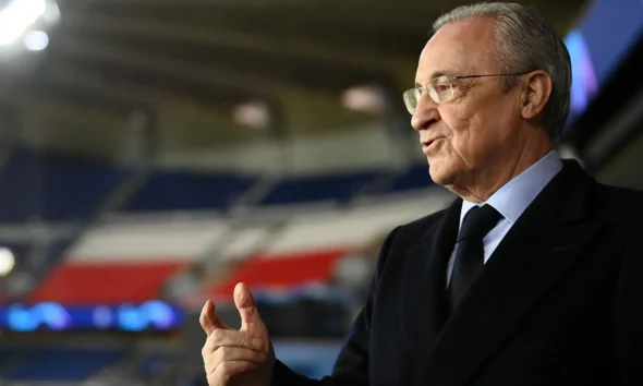 Florentino Perez speaking at a Real Madrid club event