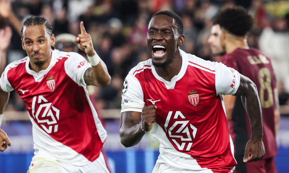 Folarin Balogun celebrating after scoring the winning goal for Monaco against Galatasaray.