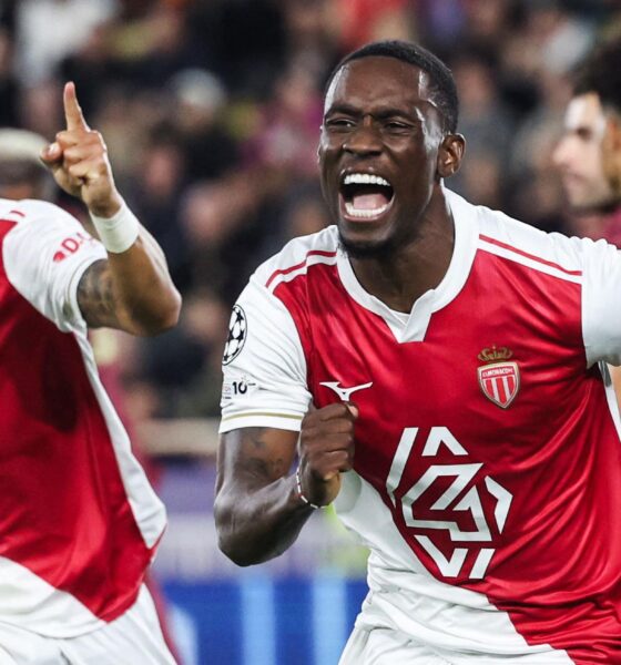 Folarin Balogun celebrating after scoring the winning goal for Monaco against Galatasaray.