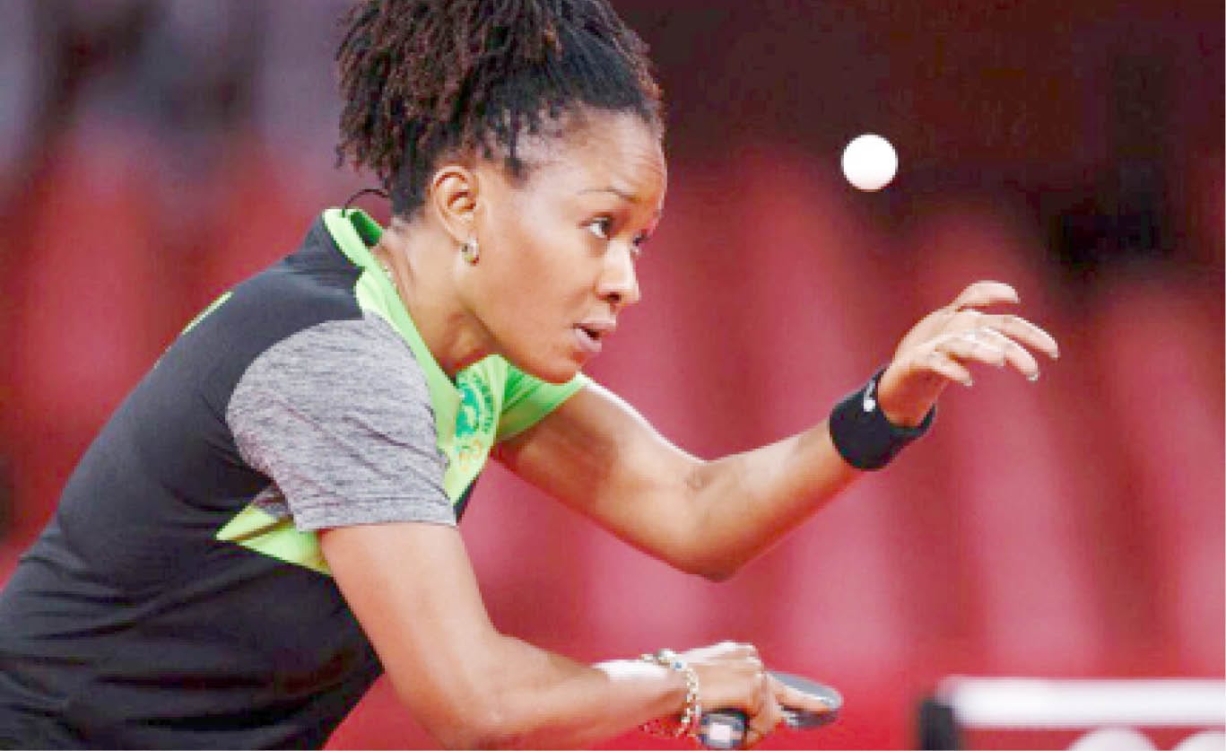 Funke Oshonaike celebrating during a table tennis match representing Nigeria
