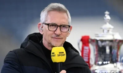 Gary Lineker speaking at an event after signing Netflix World Cup podcast deal.