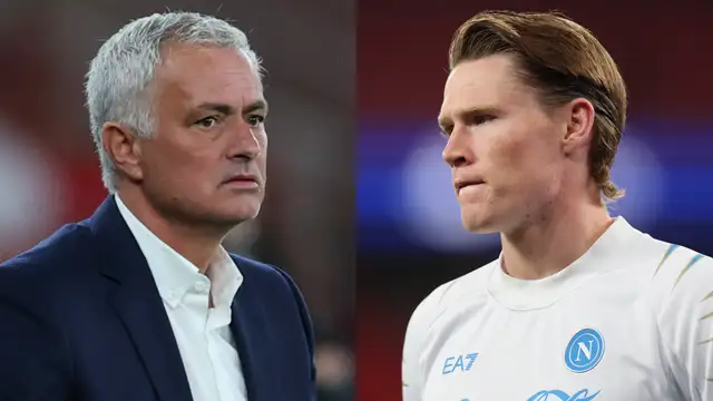 Jose Mourinho and Scott McTominay greeting each other after Benfica’s match against Napoli.