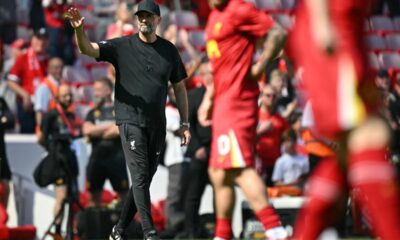 Jurgen Klopp waving to Liverpool fans during his farewell