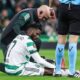 Kelechi Iheanacho holding his hamstring during Celtic vs St Mirren League Cup final