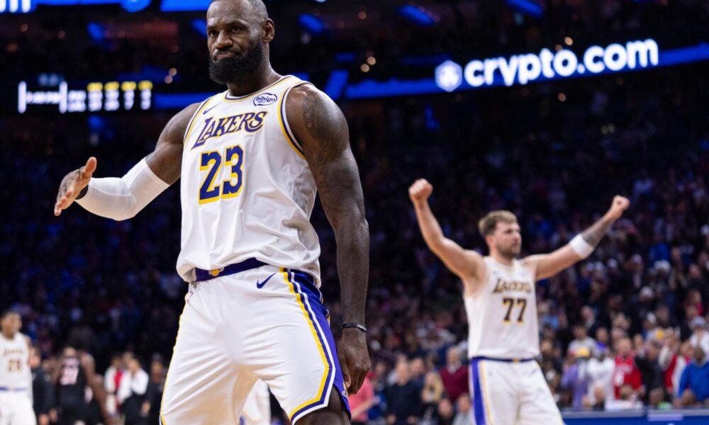 LeBron James And Luka Doncic Celebrate Lakers Victory Over 76ers