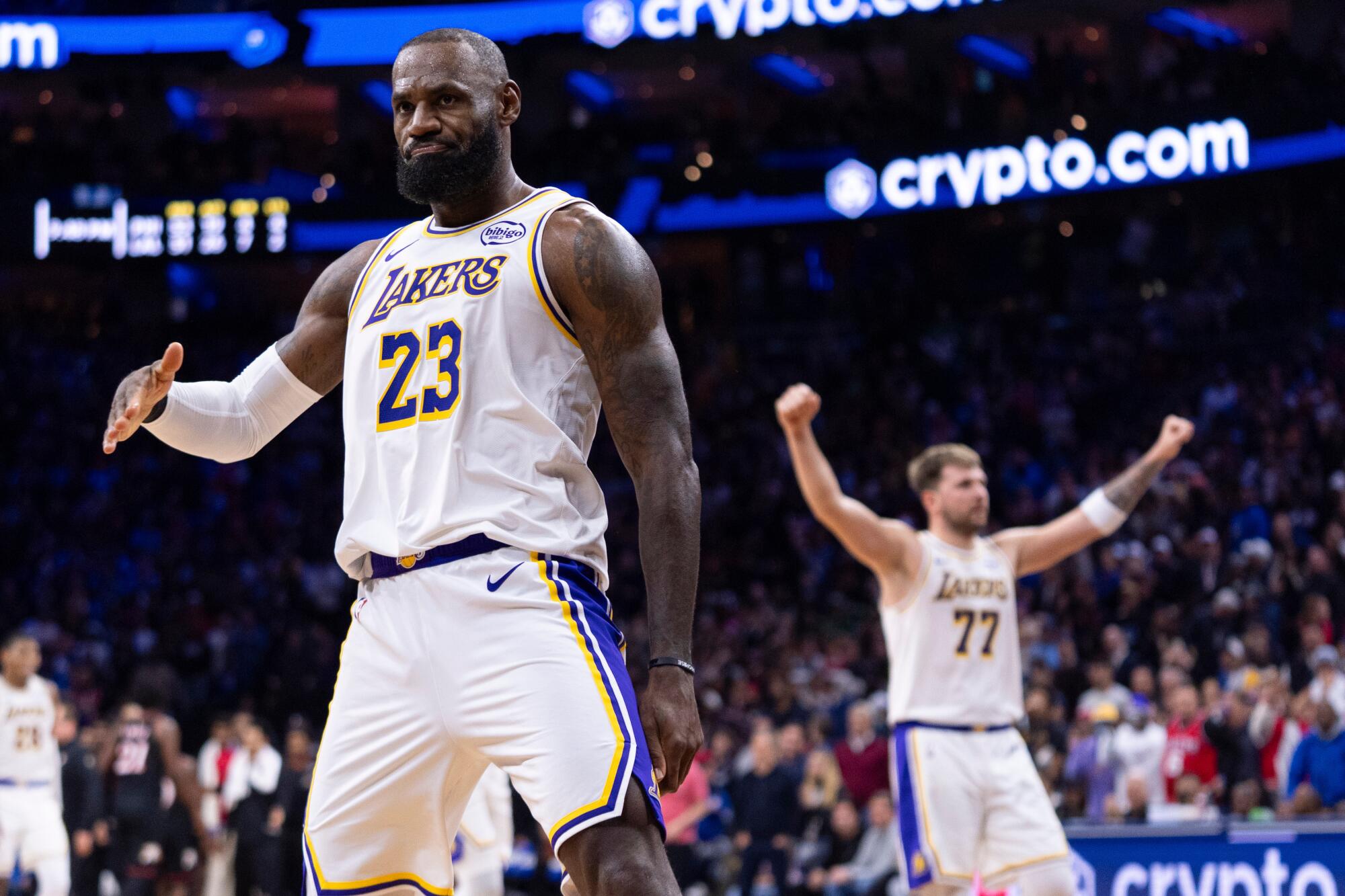 LeBron James And Luka Doncic Celebrate Lakers Victory Over 76ers