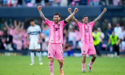 Lionel Messi celebrating MLS Cup victory with Inter Miami