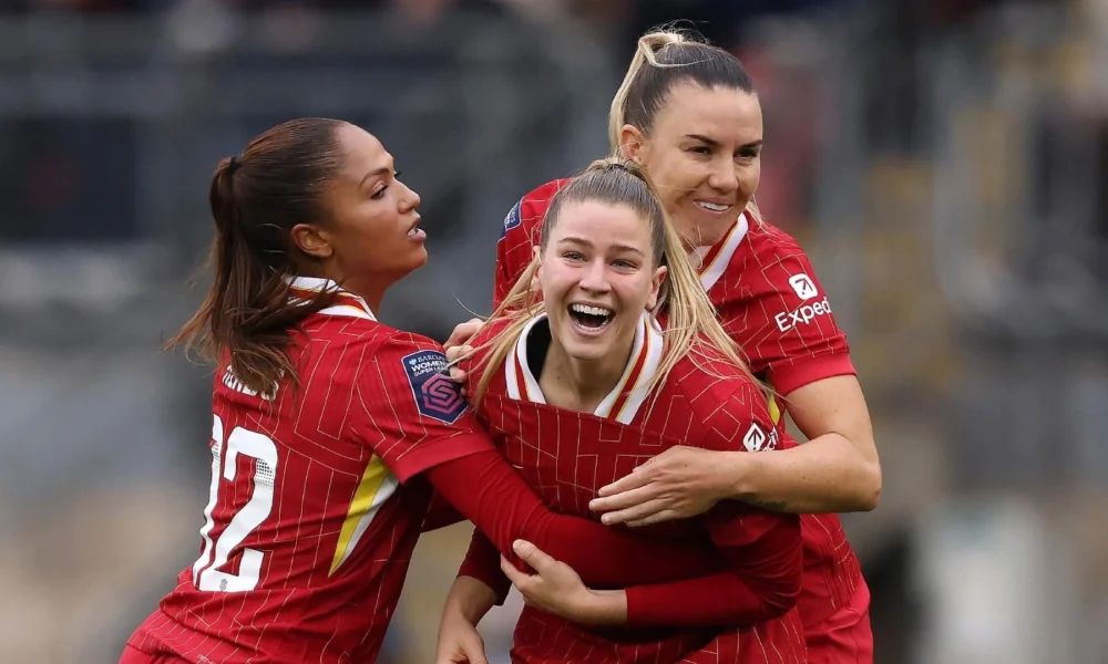 Marie Hobinger playing for Liverpool Women during a Barclays WSL match