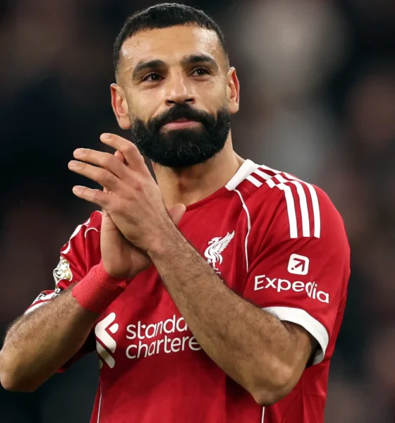 Mohamed Salah and Curtis Jones during Liverpool vs Brighton Premier League match at Anfield