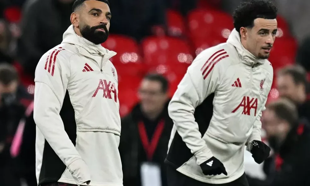 Mohamed Salah and Curtis Jones during a Liverpool Premier League match at Anfield