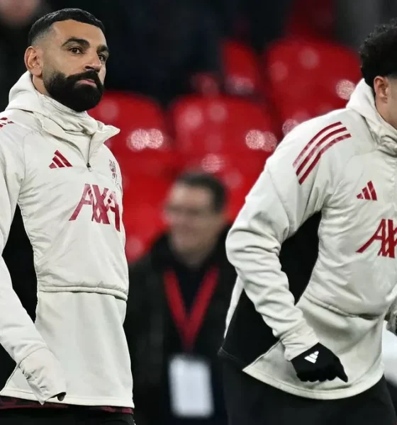 Mohamed Salah and Curtis Jones during a Liverpool Premier League match at Anfield