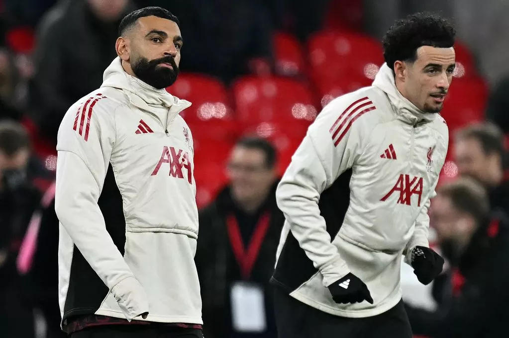 Mohamed Salah and Curtis Jones during a Liverpool Premier League match at Anfield