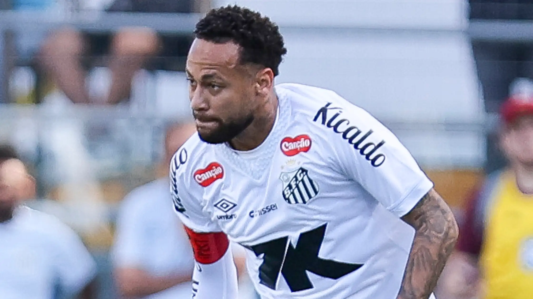 Neymar celebrating a goal in a Santos match, potential Inter Miami move in 2025.