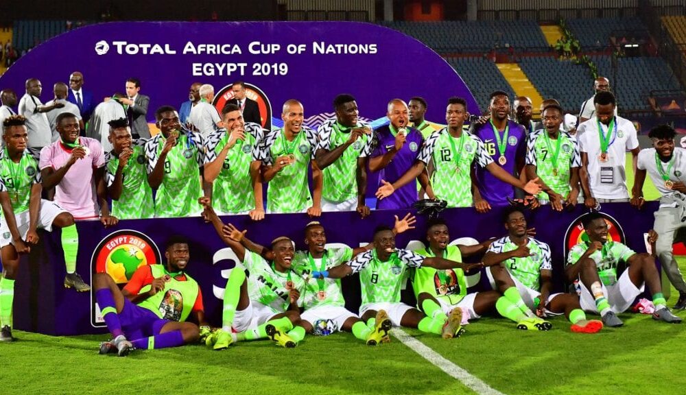 Nigeria Super Eagles Celebrating AFCON Bronze Medal On The Podium