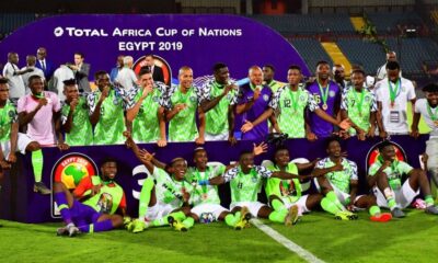 Nigeria Super Eagles Celebrating AFCON Bronze Medal On The Podium