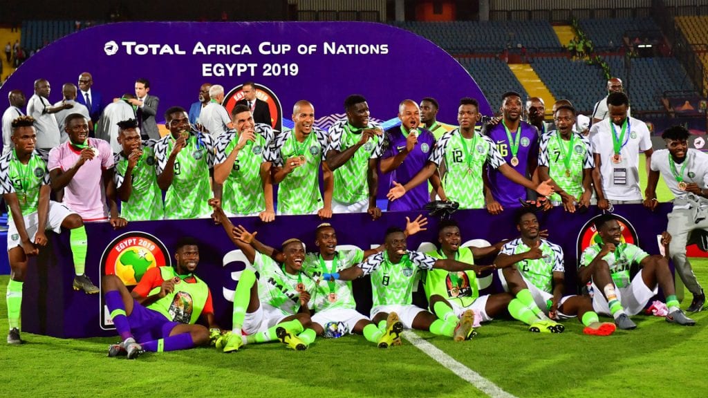 Nigeria Super Eagles Celebrating AFCON Bronze Medal On The Podium