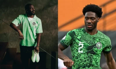 Ola Aina showcasing his custom eco-friendly ‘Mr Lulu’ football boots designed with Sokito.