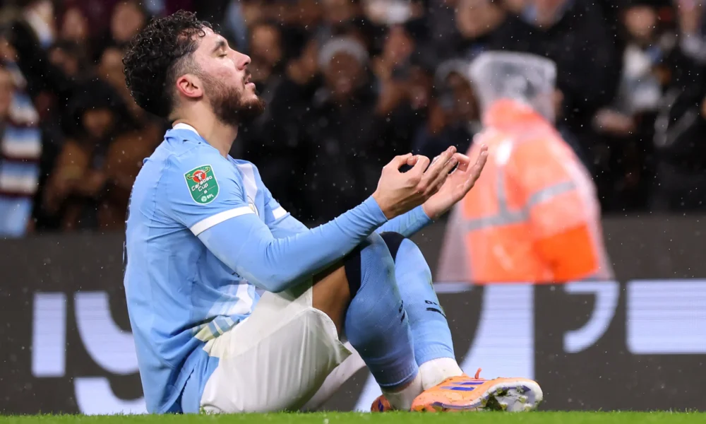 Rayan Cherki Celebrates Goal For Manchester City Against Brentford In EFL Cup