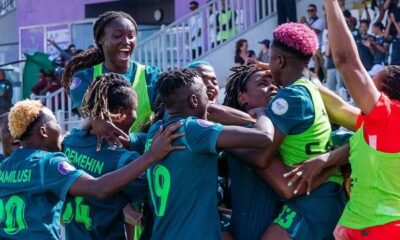 Super Falcons of Nigeria celebrating during an international match