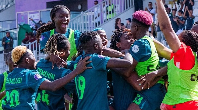 Super Falcons of Nigeria celebrating during an international match