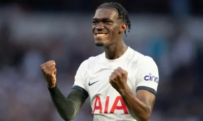 Yves Bissouma looking frustrated in Tottenham training kit