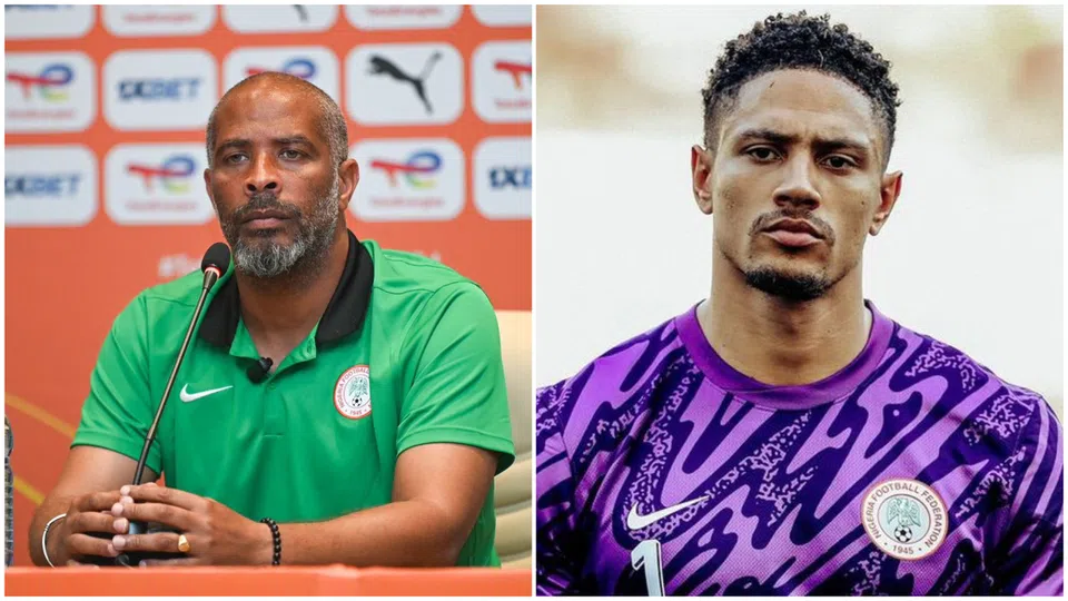 Maduka Okoye reacting during a Super Eagles training session