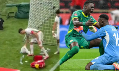 Achraf Hakimi removes Edouard Mendy’s towel during AFCON 2025 final between Morocco and Senegal