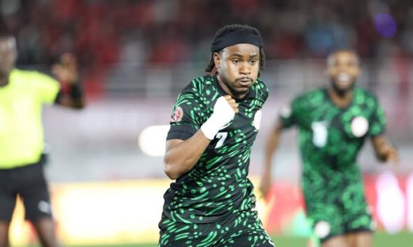 Ademola Lookman celebrates after scoring for Nigeria against Mozambique at AFCON 2025