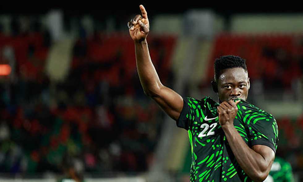 Akor Adams celebrating his first AFCON goal for Nigeria against Mozambique