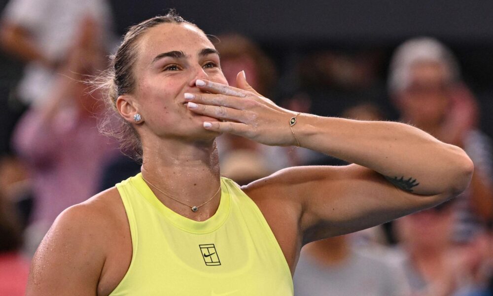 Aryna Sabalenka celebrating a point during Brisbane International match